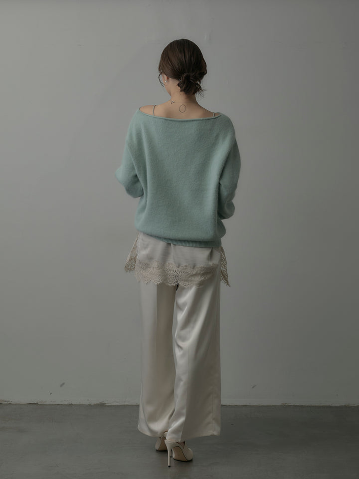 【SET】【premium touch】2wayショルダーニットプルオーバー+レースサテンキャミソール+【Essential】センタープレスサテンパンツ(3set)