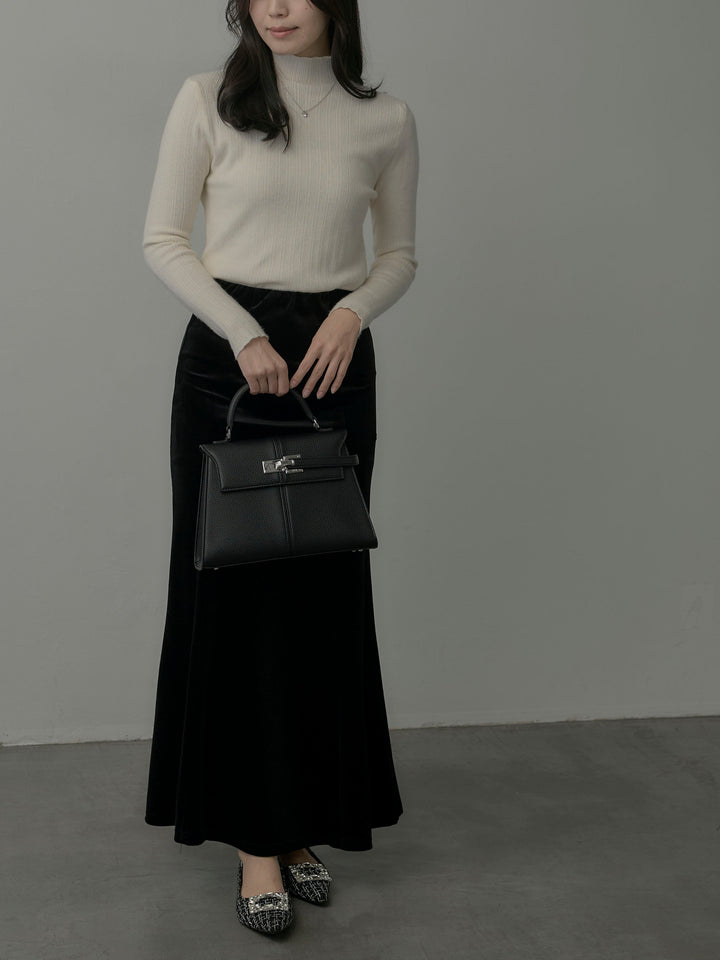 【SET】マフラー付き2WAYケープコート+リブニットタートルネック+ベロアマーメイドスカート(3set)