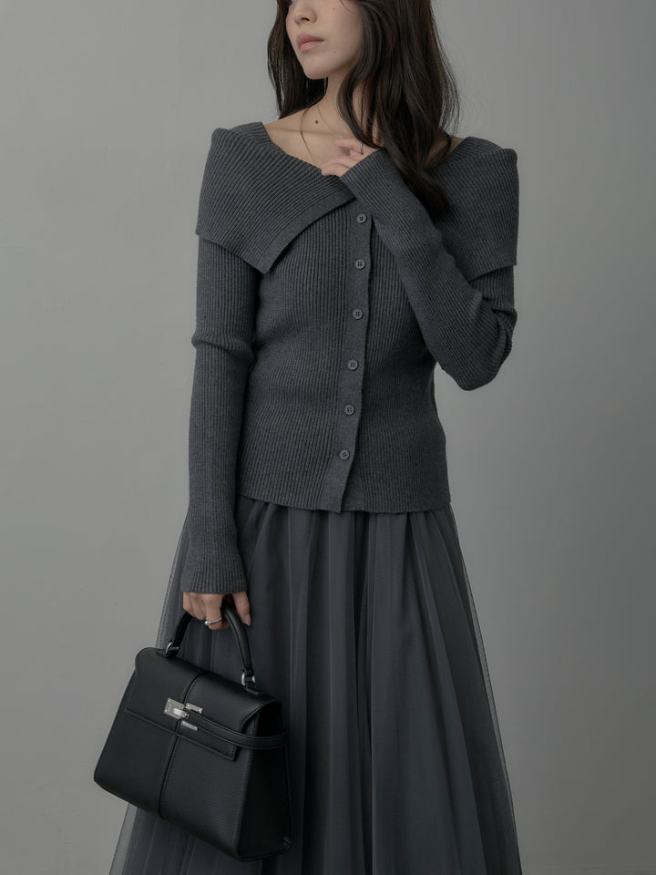 【SET】オフショルライクリブニットトップス+ボリュームチュールスカート(2set)