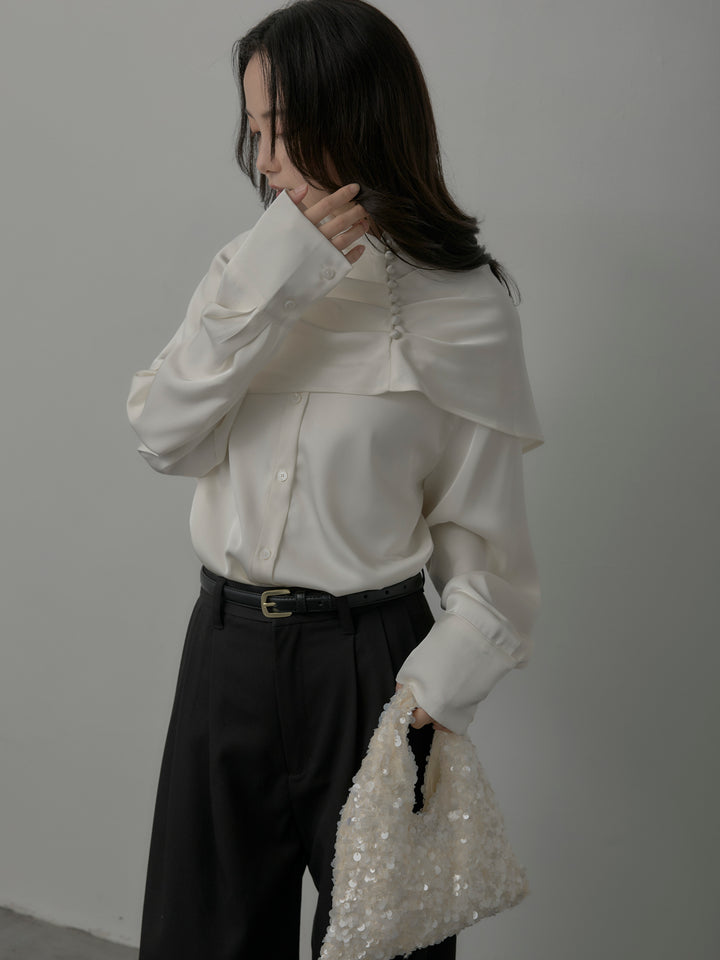 [予約]ケープ付きオーバーサテンシャツ