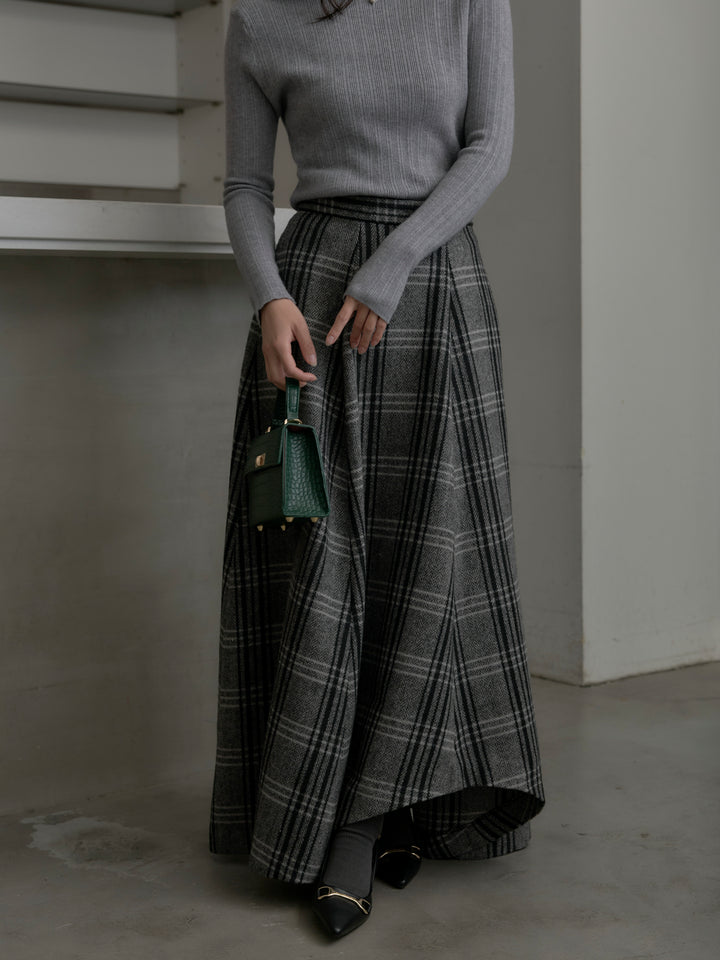 【SET】リブニットタートルネック+【Essential】クラシカルチェックウールタッチスカート(2set)