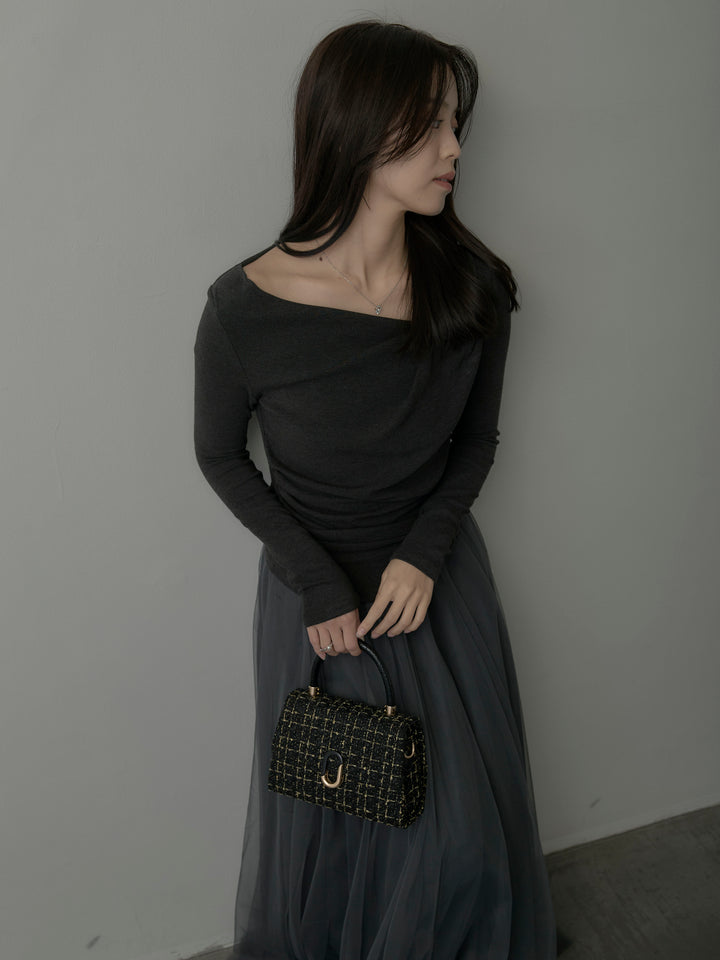 【SET】ドレープデザイントップス+ボリュームチュールスカート(2set)