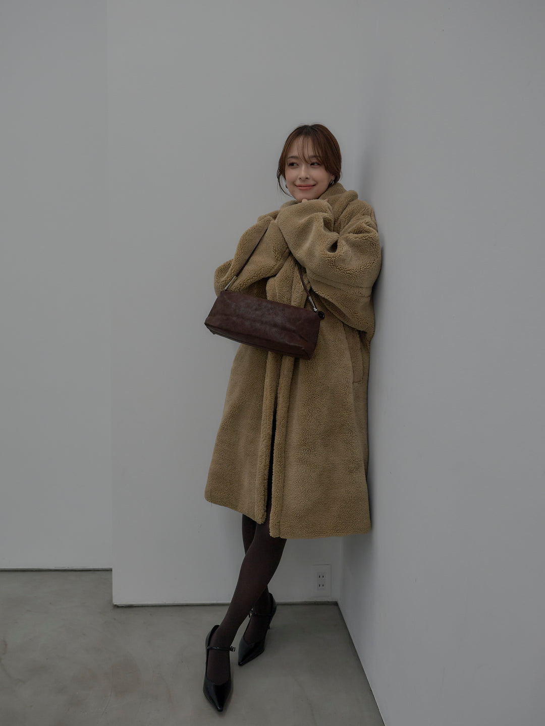 【SET】テディボアロングコート+ベロアバルーンミニスカート(インパン付き)(2set)