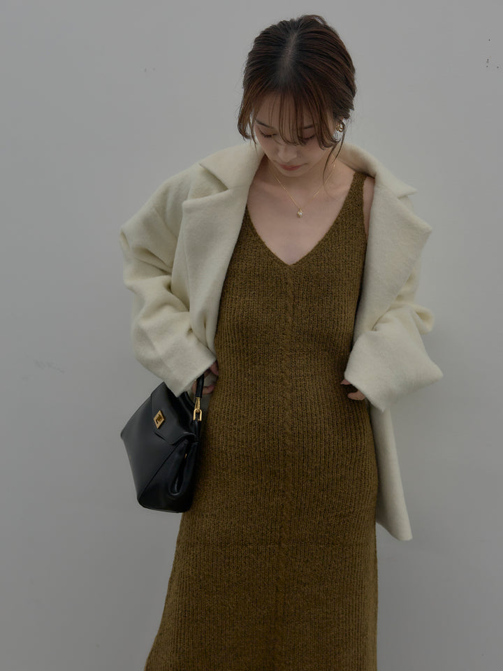 【SET】【Essential】オーバーサイズジャケットコート+リュクスリブニットロングドレス(2set)