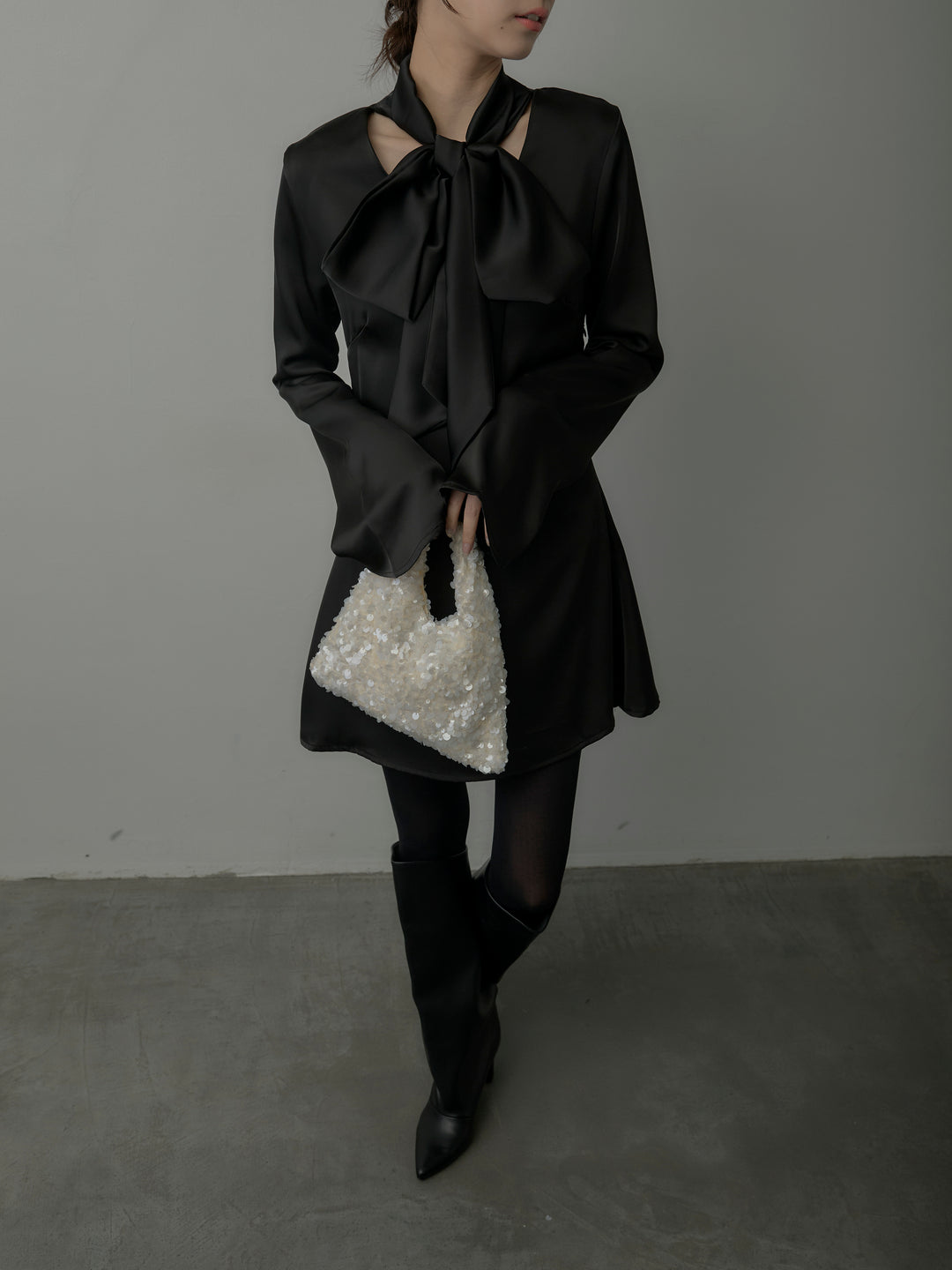 ボウタイサテンミニワンピース