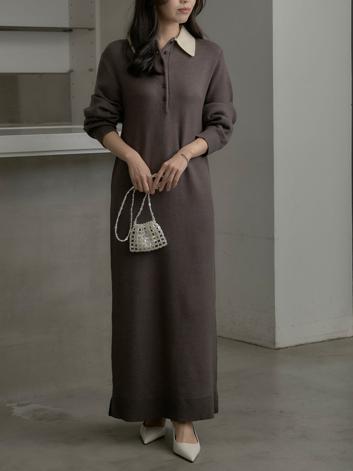 配色ポロニットワンピース