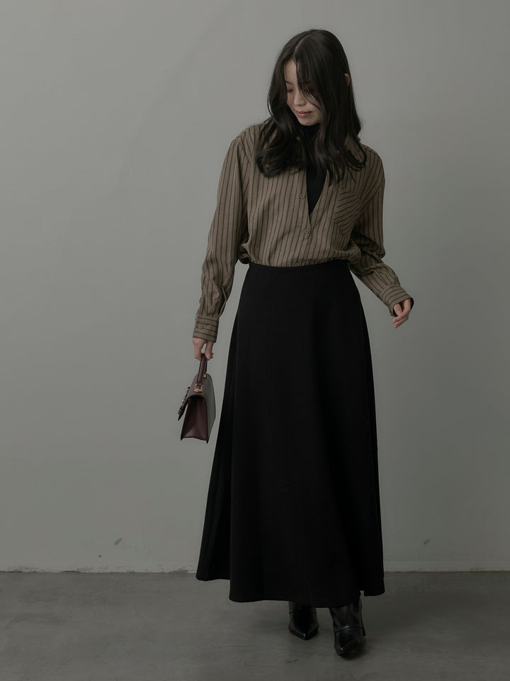 スエードタッチドッキングデザインストライプシャツ