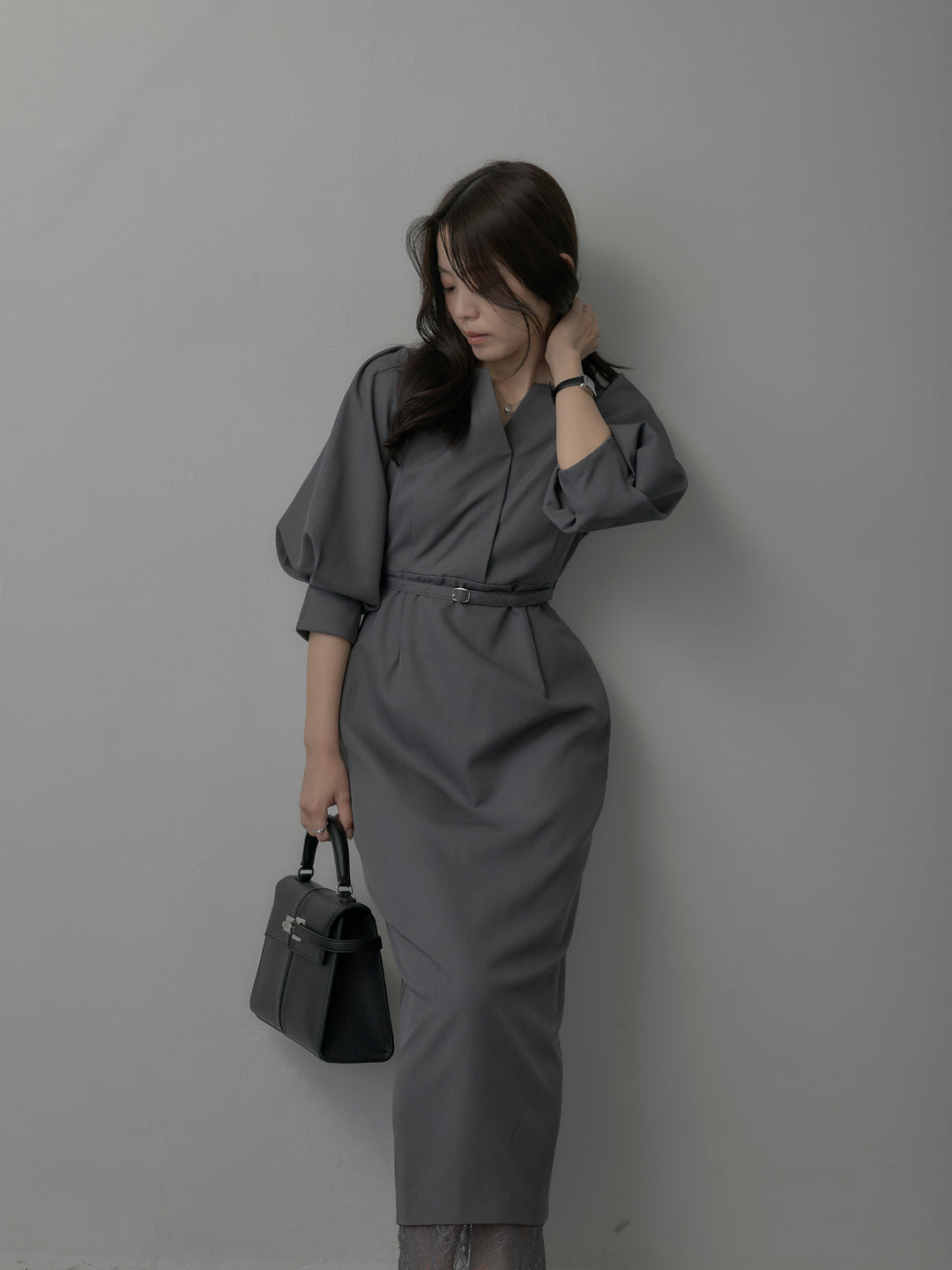 【Essential】裾レースパフスリーブワンピース