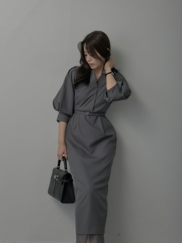 【Essential】裾レースパフスリーブワンピース