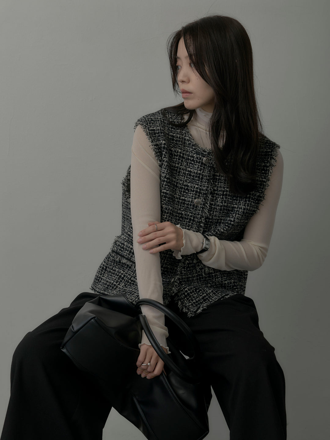 【ロープベルト付属】ウールタッチワイドパンツ