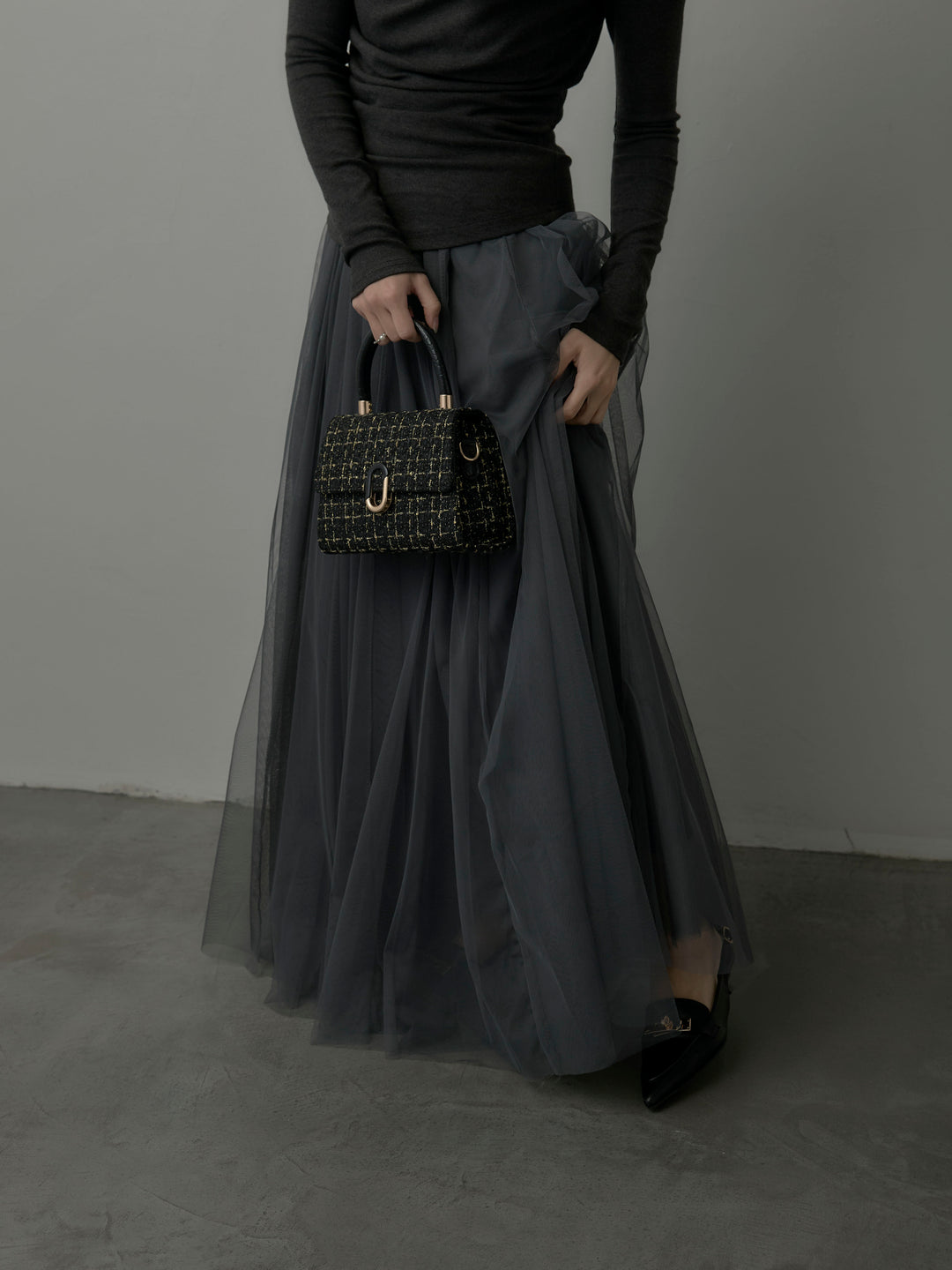 【SET】ドレープデザイントップス+ボリュームチュールスカート(2set)