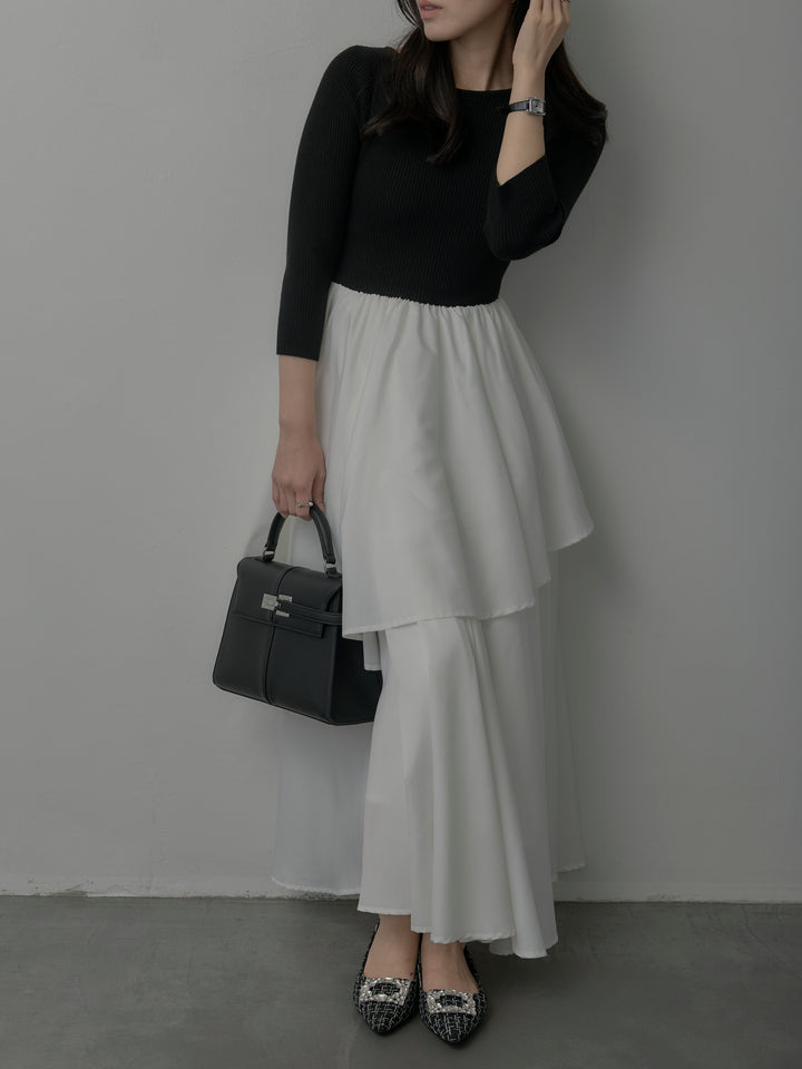 【Essential】7部袖リブドッキングワンピース