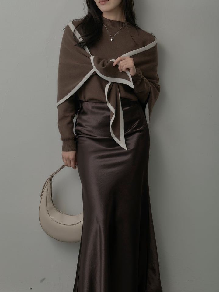 配色スカーフ付きニットトップス