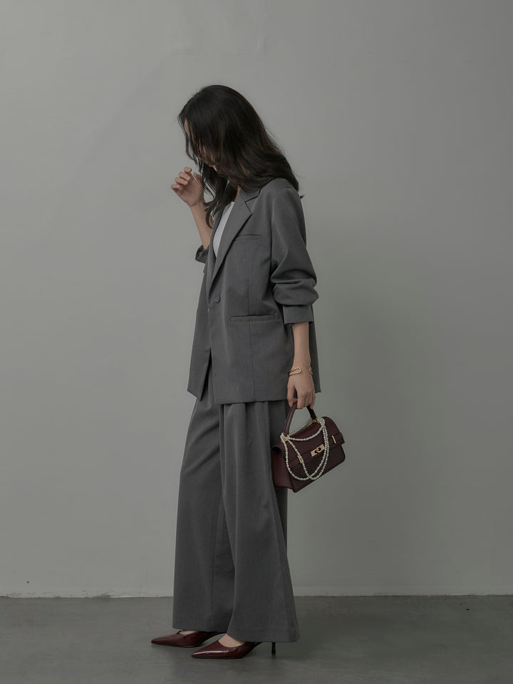 【SET】【Essential】ボックスシルエットテーラードジャケット+【Essential】３タックスラックス(2set)