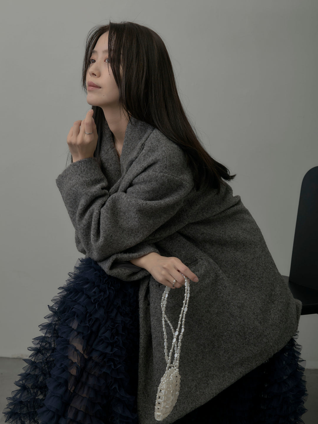 【SET】【Essential】オーバーサイズジャケットコート+ドラマチックフリルチュールスカート(2set)