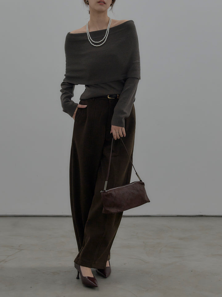 【premium touch】ソフトリブオフショルニットトップス