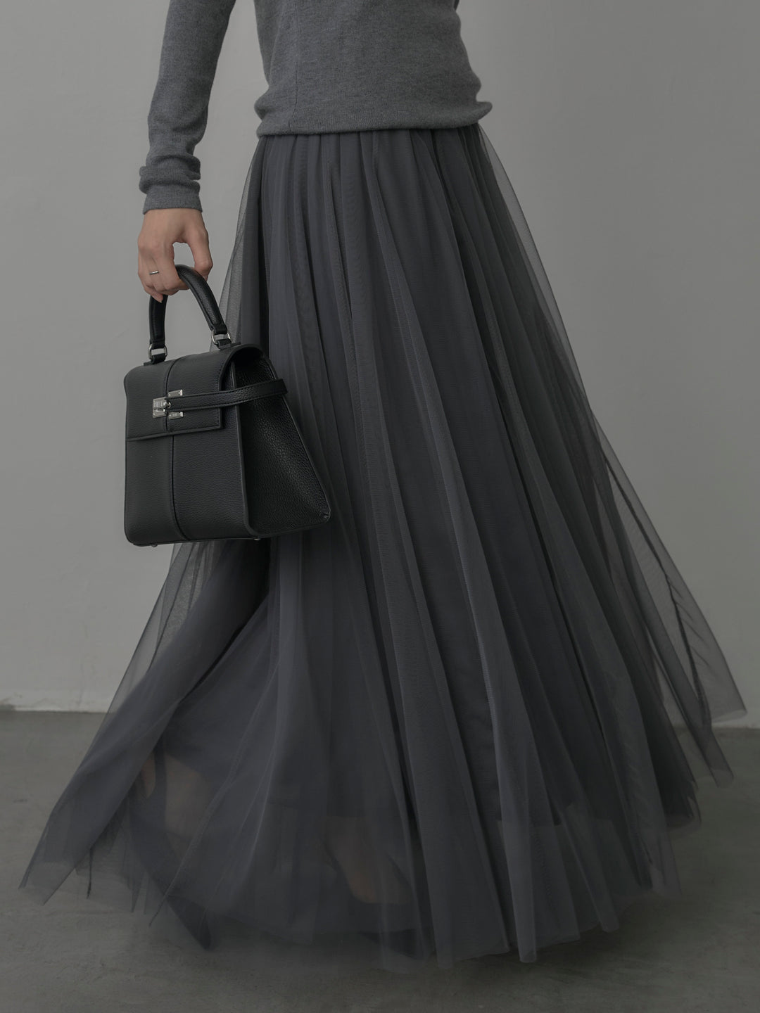 【SET】ポケットデザインリブニットトップス+ボリュームチュールスカート(2set)