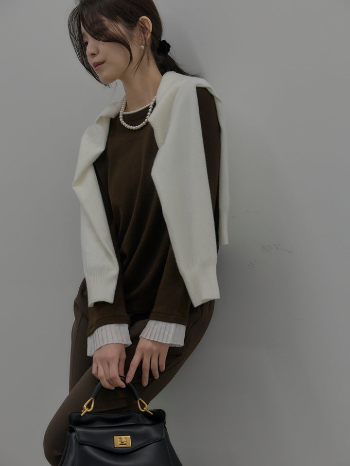 【SET】バイカラーデザインカフスストレッチトップス+ベーシックテーパードパンツ(2set)