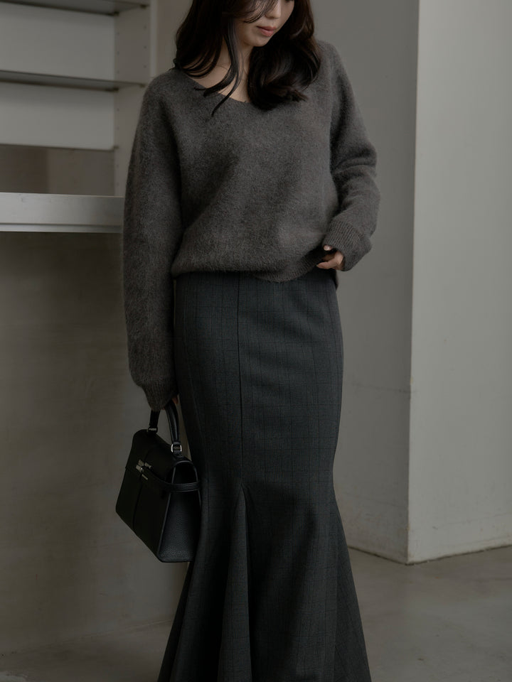 モヘアタッチVネックニットプルオーバー