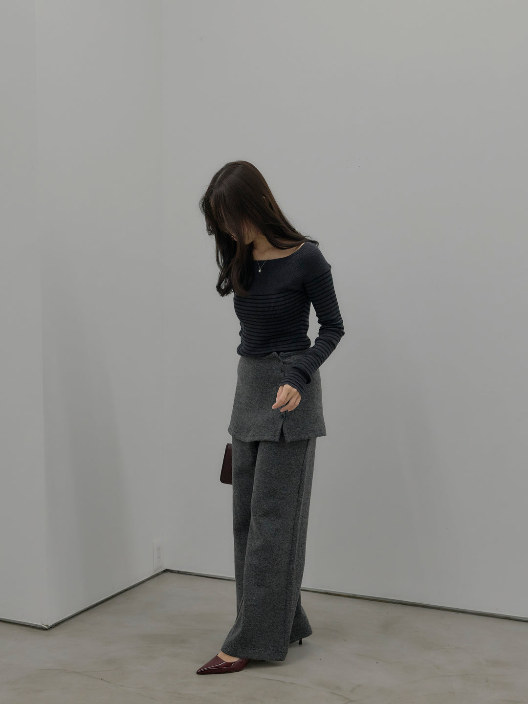 ミックスヤーンニットラップパンツ