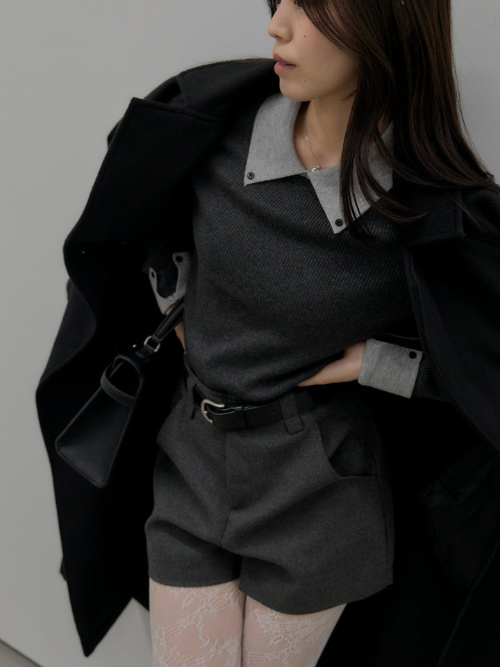 配色カフスニットポロ