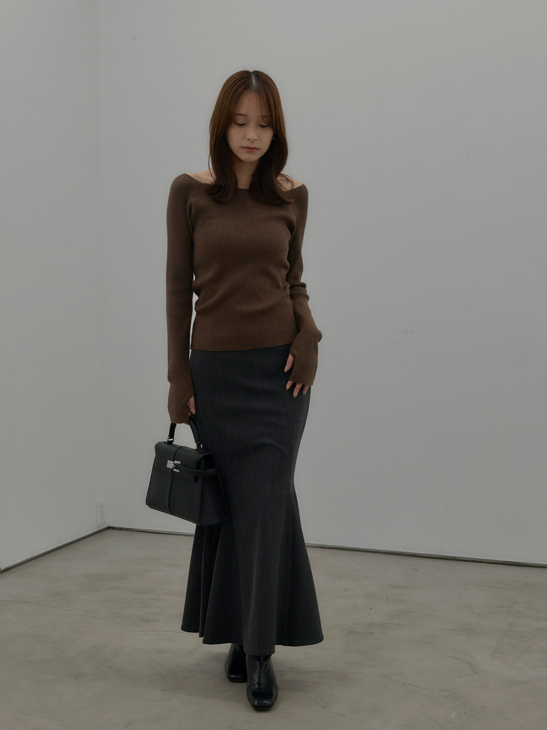 【SET】キルティングライナーウールミディアムコート+スクエアネックリブニット(2set)