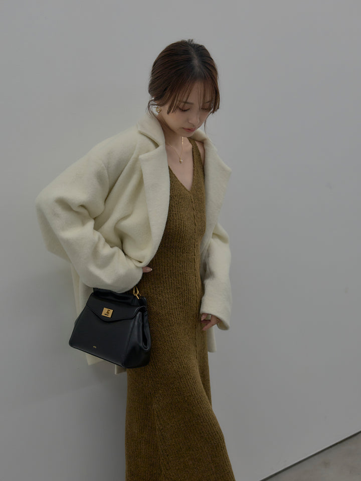 【SET】【Essential】オーバーサイズジャケットコート+リュクスリブニットロングドレス(2set)