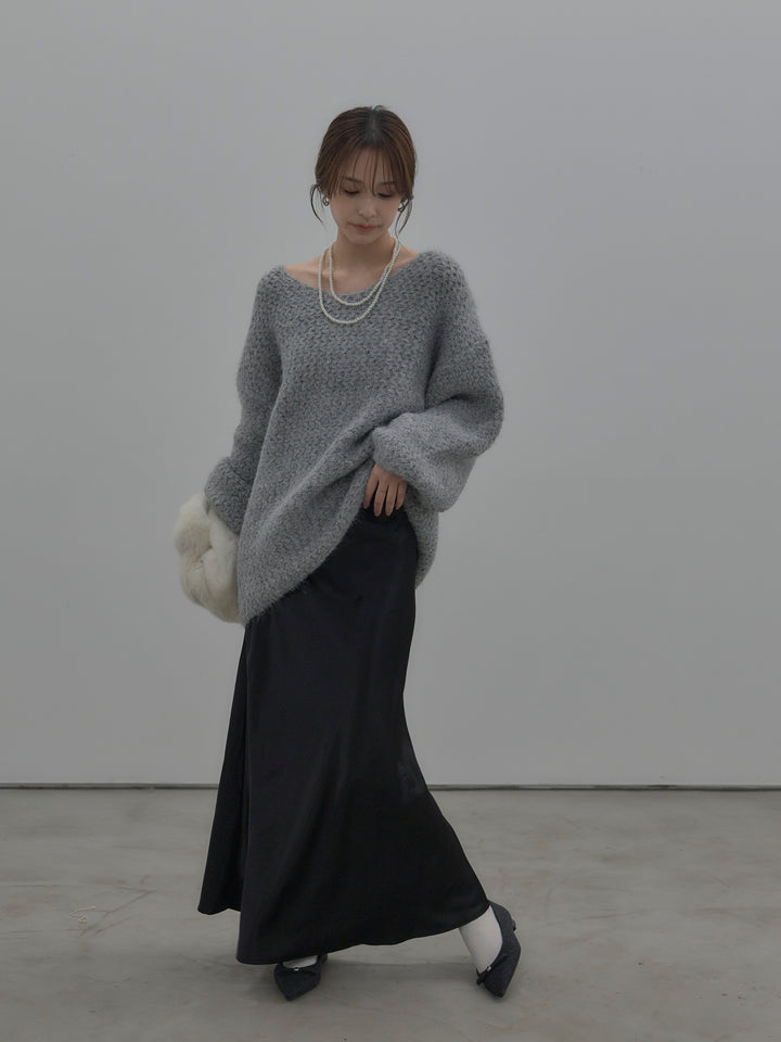 ラメ糸ローゲージ編みオーバーニットトップス