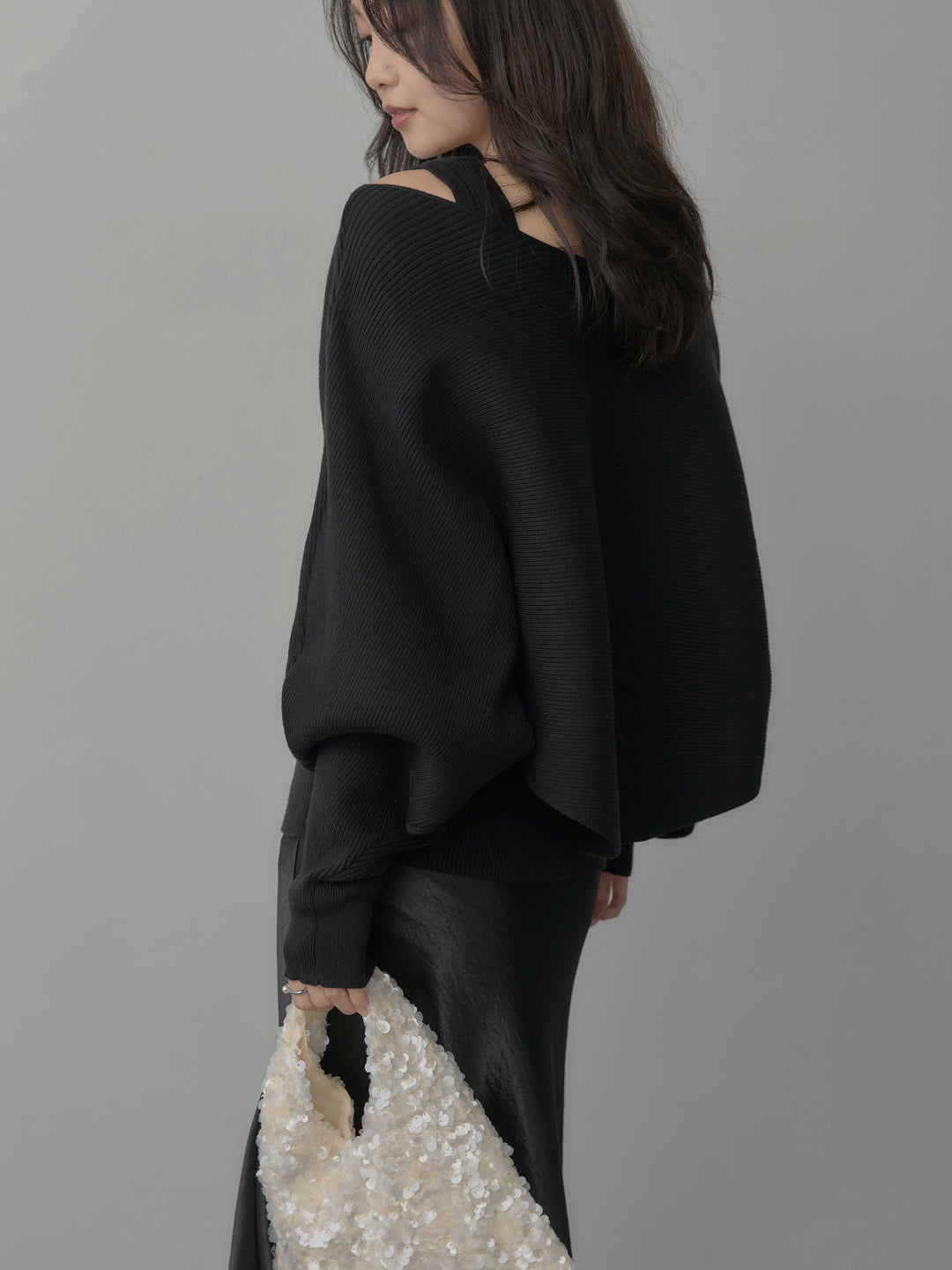 【SET】タンク付きクロスデザインニットプルオーバー+ナローAラインサテンスカート(2set)