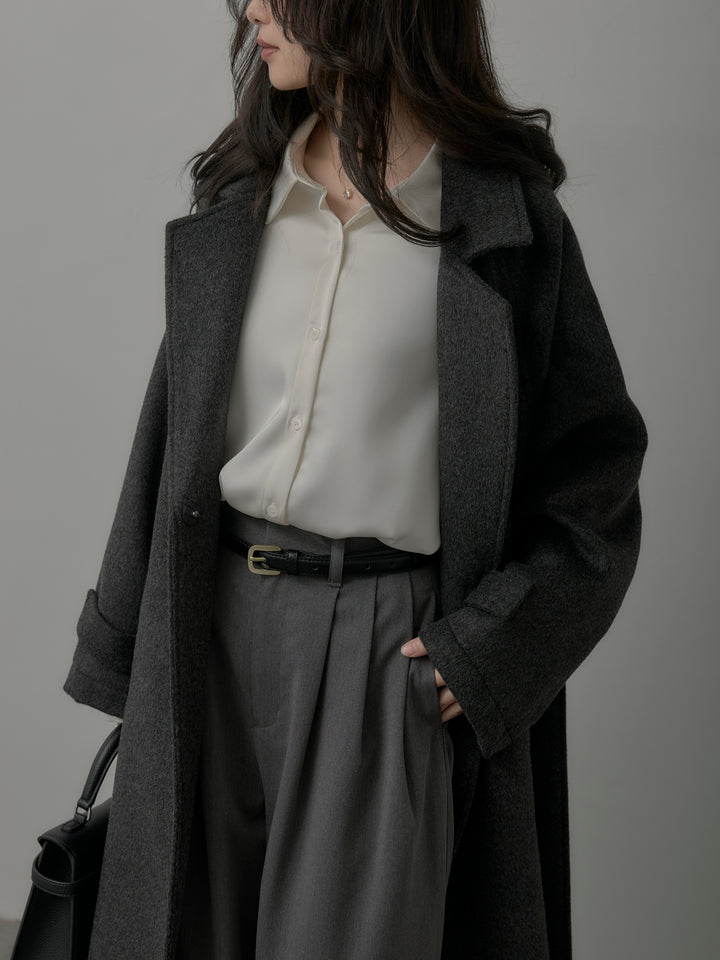 【SET】【Essential】ソフトウールリバートレンチコート+ケープ付きオーバーサテンシャツ+【Essential】３タックスラックス(3set)