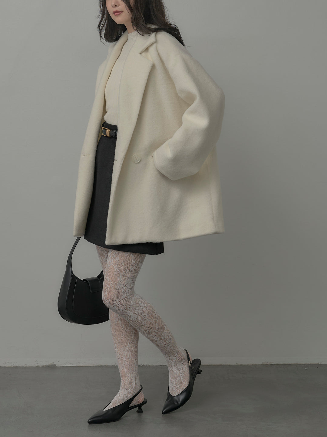 【SET】【Essential】オーバーサイズジャケットコート+プチハイネックリブニットタンク+【Essential】ウールタッチミニスカート(3set)