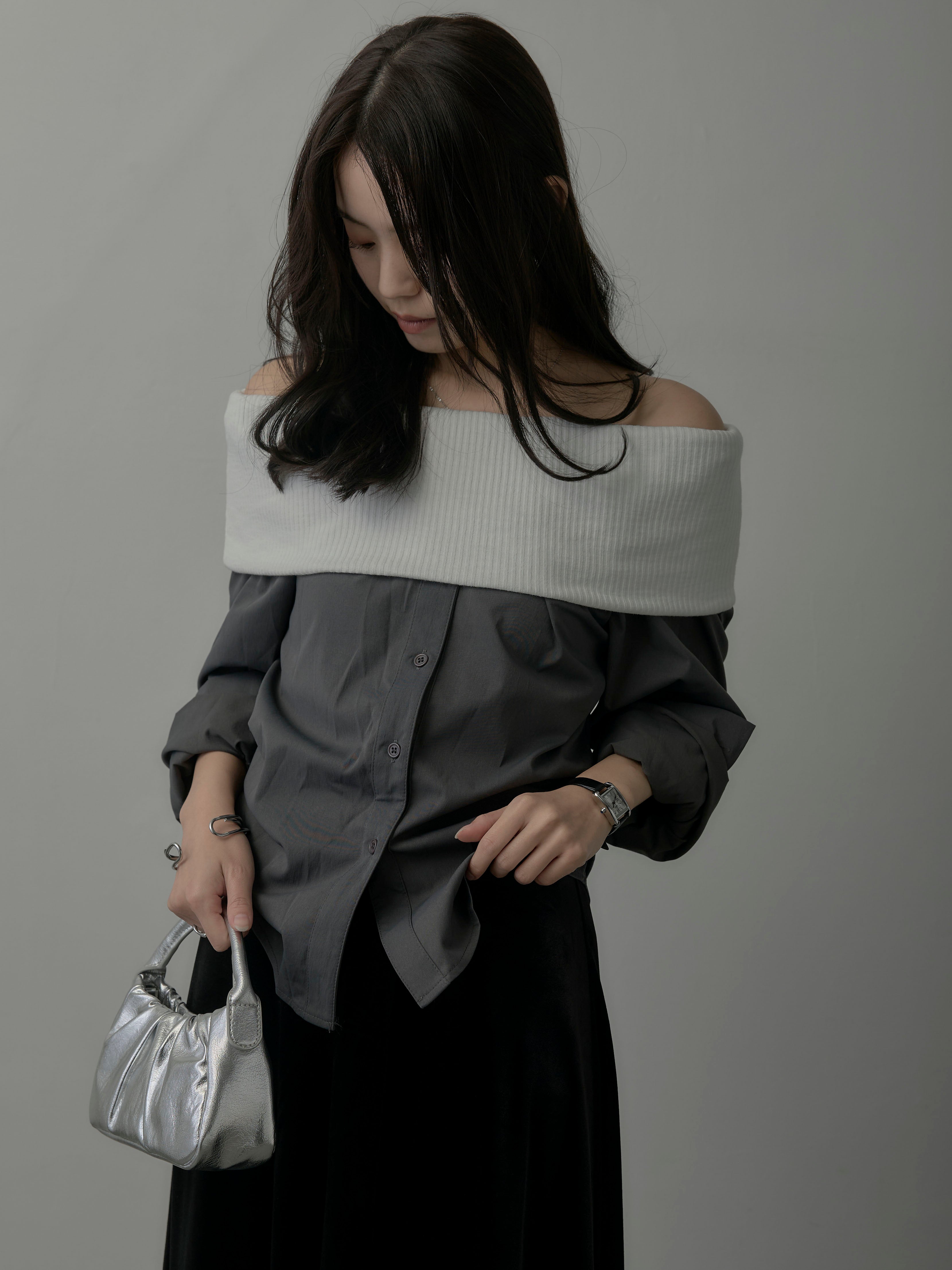 ニットシャツドッキングオフショルトップス – nairo