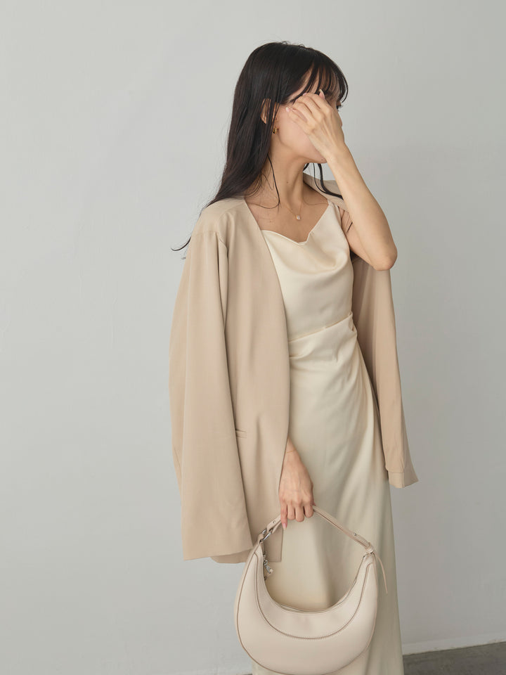 【SET】【Essential】フロントホックノーカラージャケット+【Essential】サテンドレープキャミワンピ(2set)