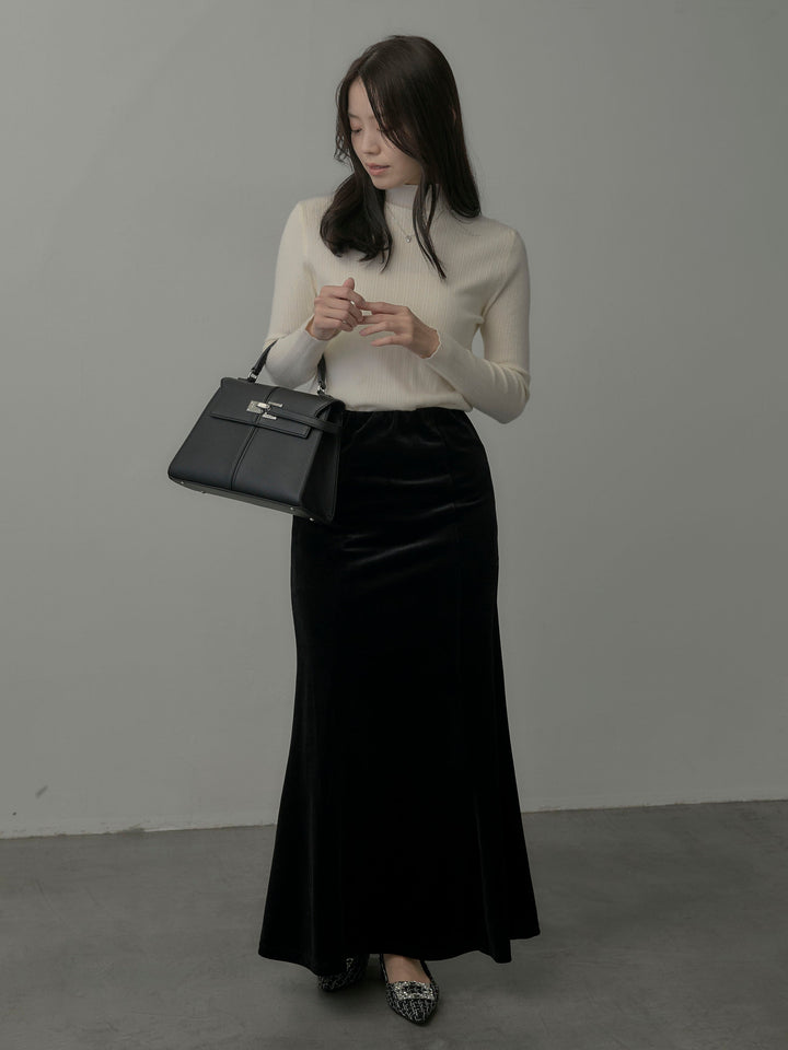 【SET】リブニットタートルネック+ベロアマーメイドスカート(2set)