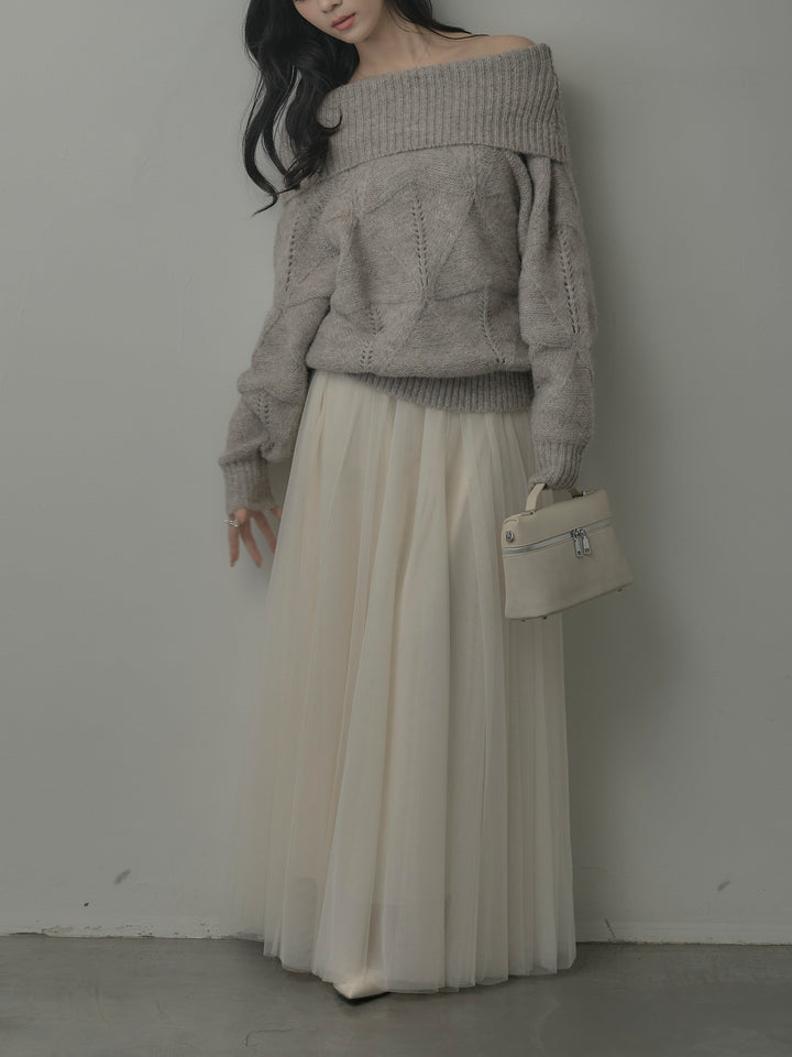 メランジニットオフショルトップス