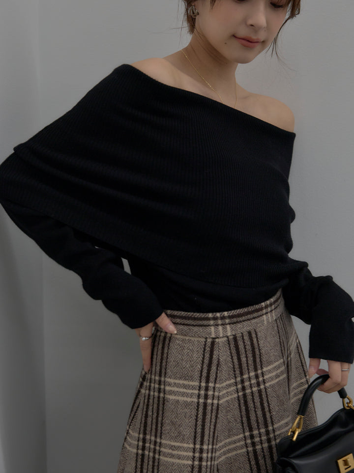 【premium touch】ソフトリブオフショルニットトップス