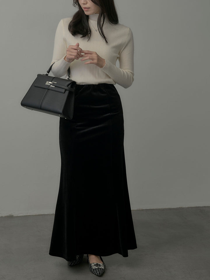 【SET】マフラー付き2WAYケープコート+リブニットタートルネック+ベロアマーメイドスカート(3set)