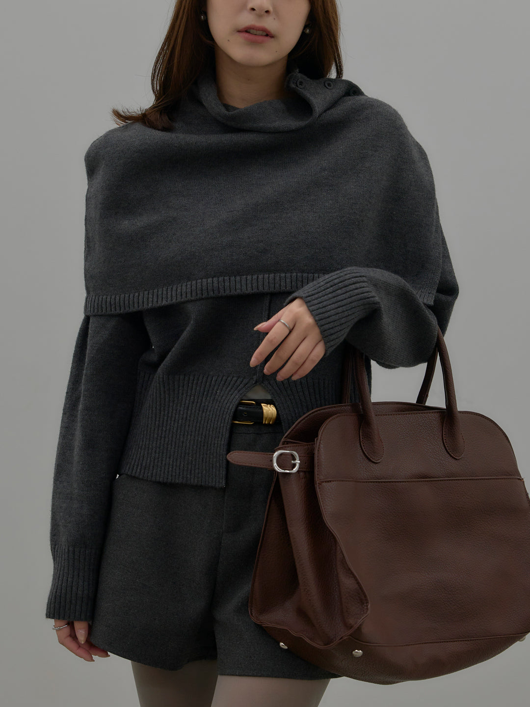 ケープ付き2WAYフロントスリットニットトップス