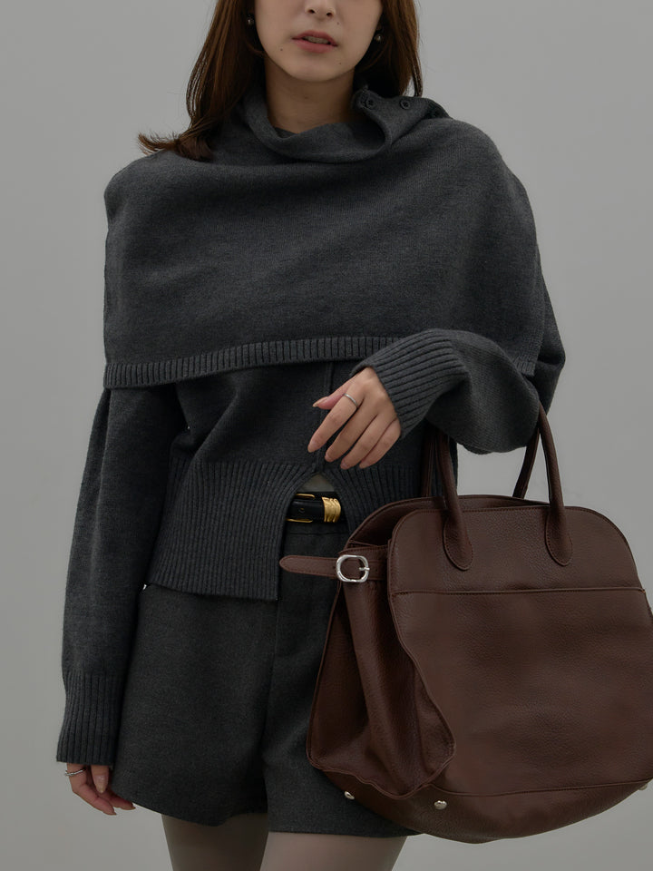 ケープ付き2WAYフロントスリットニットトップス