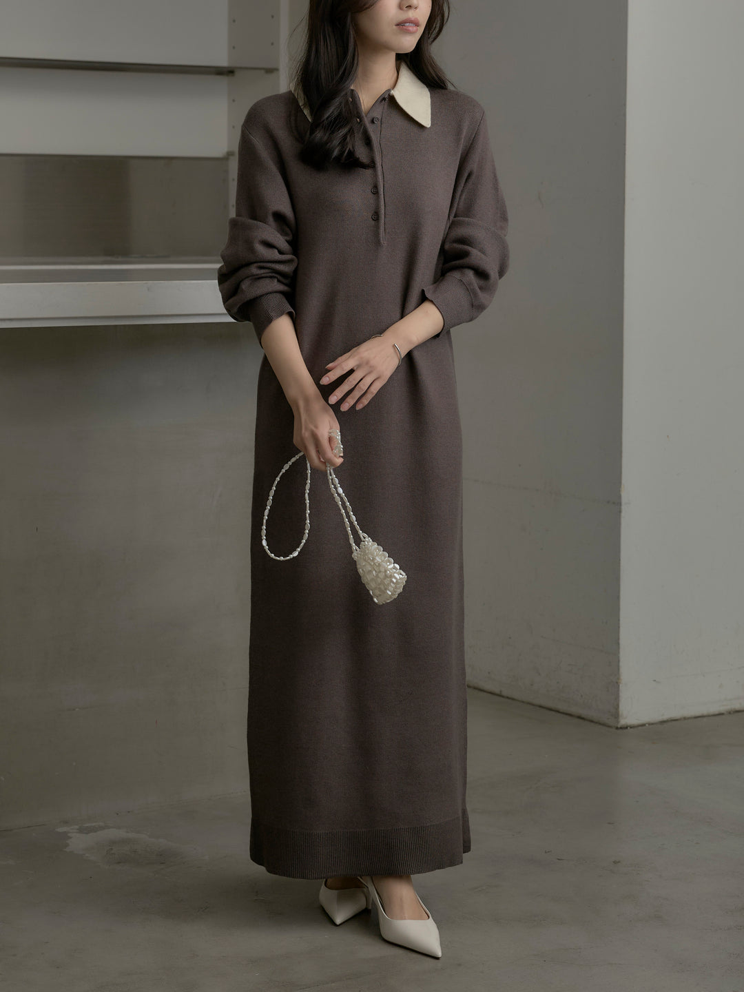 配色ポロニットワンピース