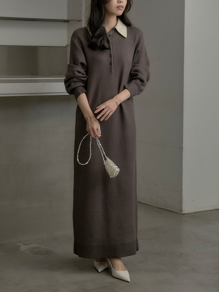 配色ポロニットワンピース