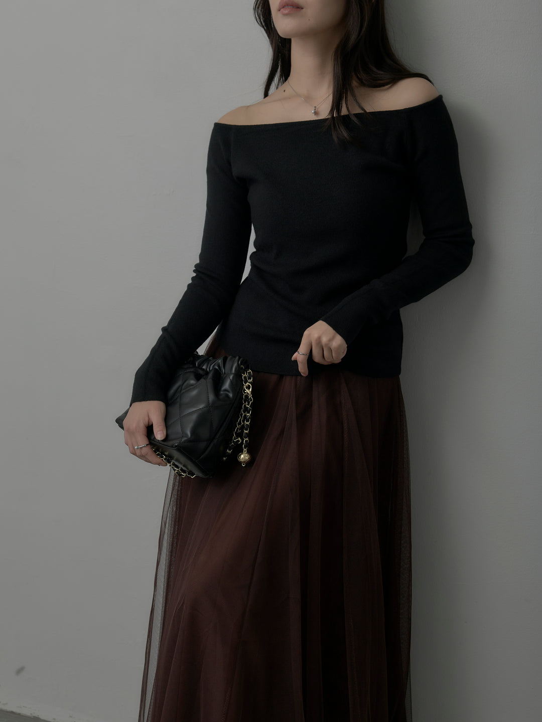 【SET】2wayリブニットポンチョトップス+ボリュームチュールスカート(2set)