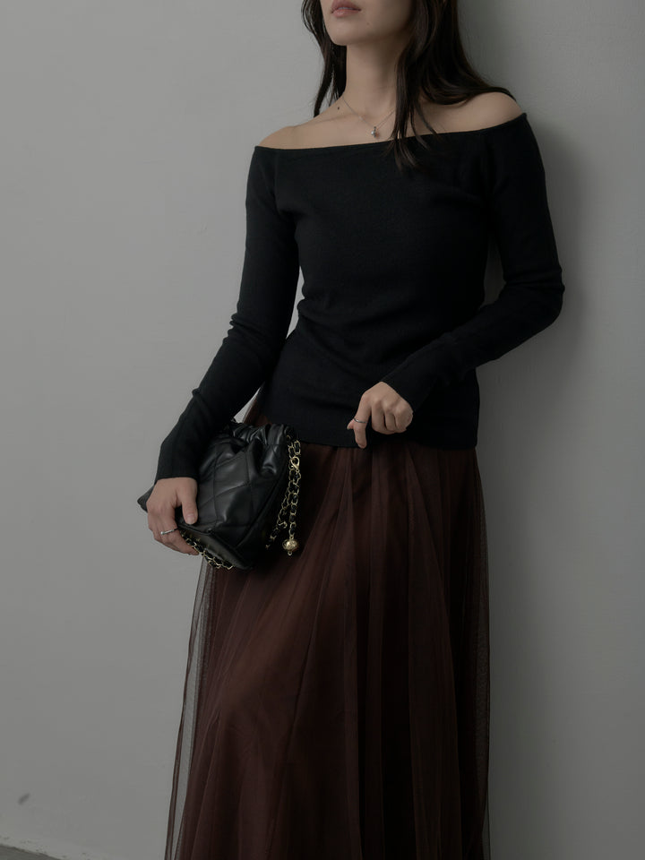 【SET】2wayリブニットポンチョトップス+ボリュームチュールスカート(2set)