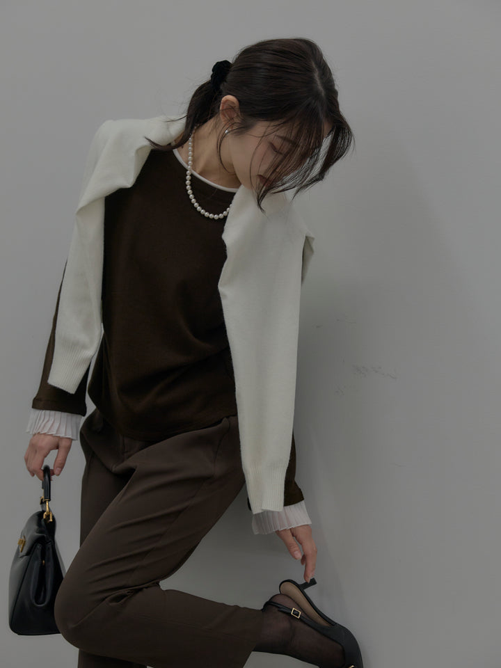 バイカラーデザインカフスストレッチトップス