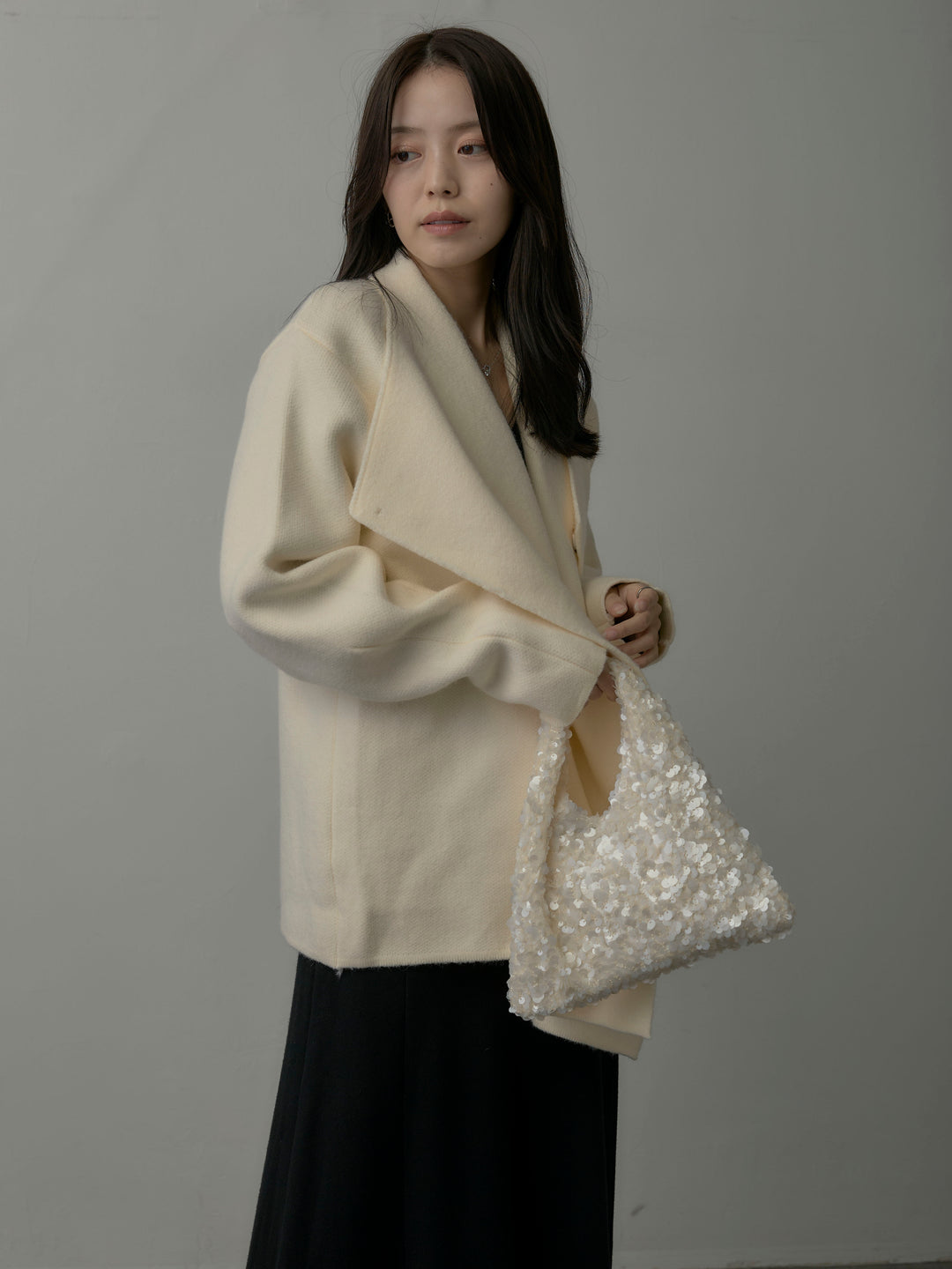 【SET】ショールカラーニットカーディガン+Vネックニットロングワンピース(2set)