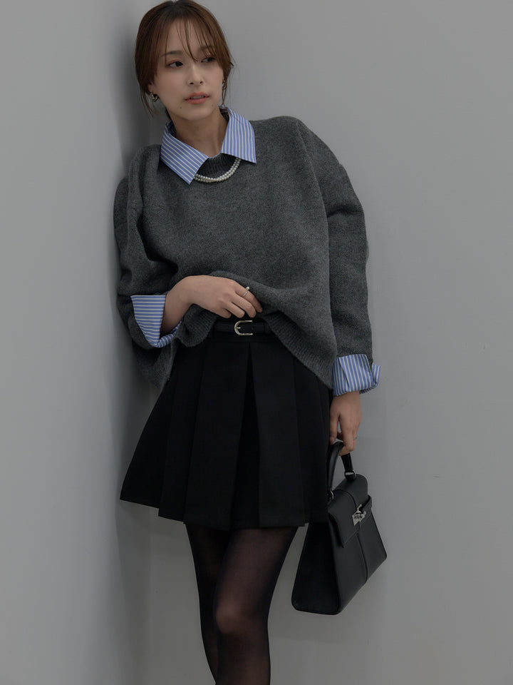 ベルト付きプリーツミニスカート