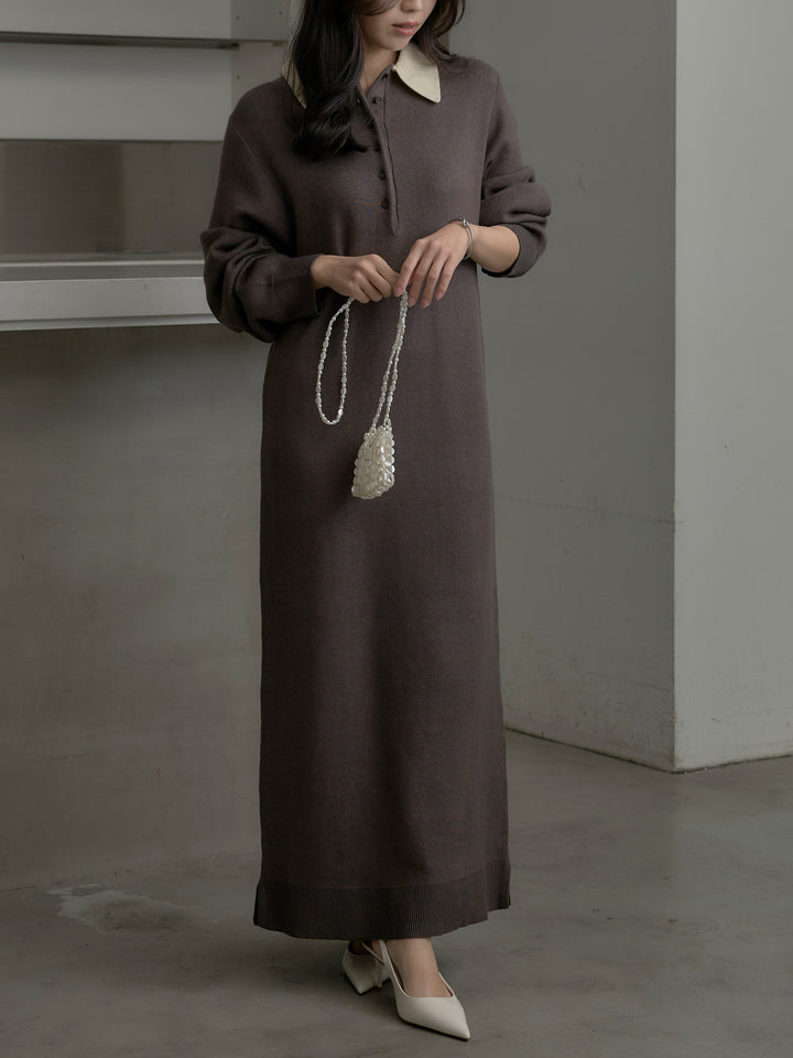 配色ポロニットワンピース