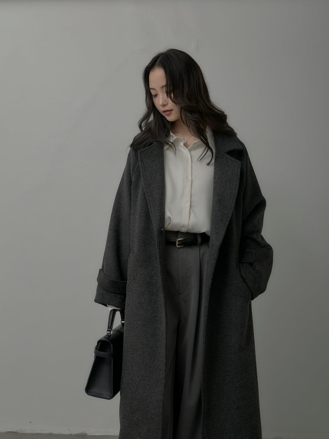 【SET】【Essential】ソフトウールリバートレンチコート+ケープ付きオーバーサテンシャツ+【Essential】３タックスラックス(3set)