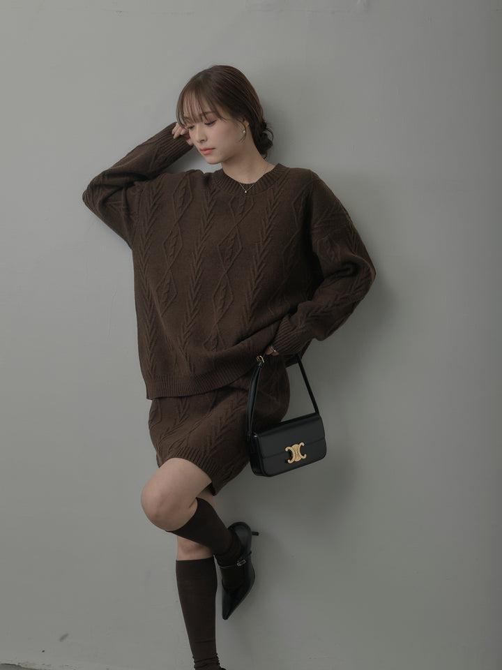 デザイン編みニットトップス&ミニスカート SET UP