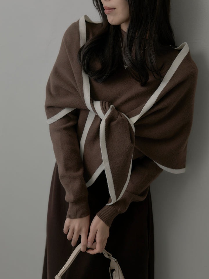 配色スカーフ付きニットトップス